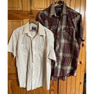 2 Vntg Wrangler Cowboy Cut Retro Western Shirt Sho